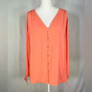 The Limited Blouse Coral Long Sleeve Silky Long Sleeve Slit NWT Size 3X Vneck